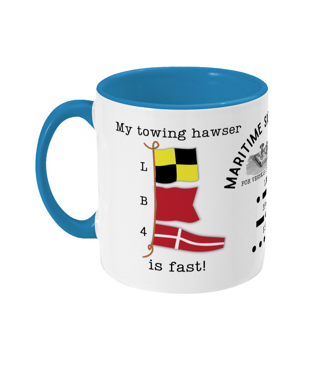 Nautical code flag mug, My towing hawser is fast Great Harbour Gifts