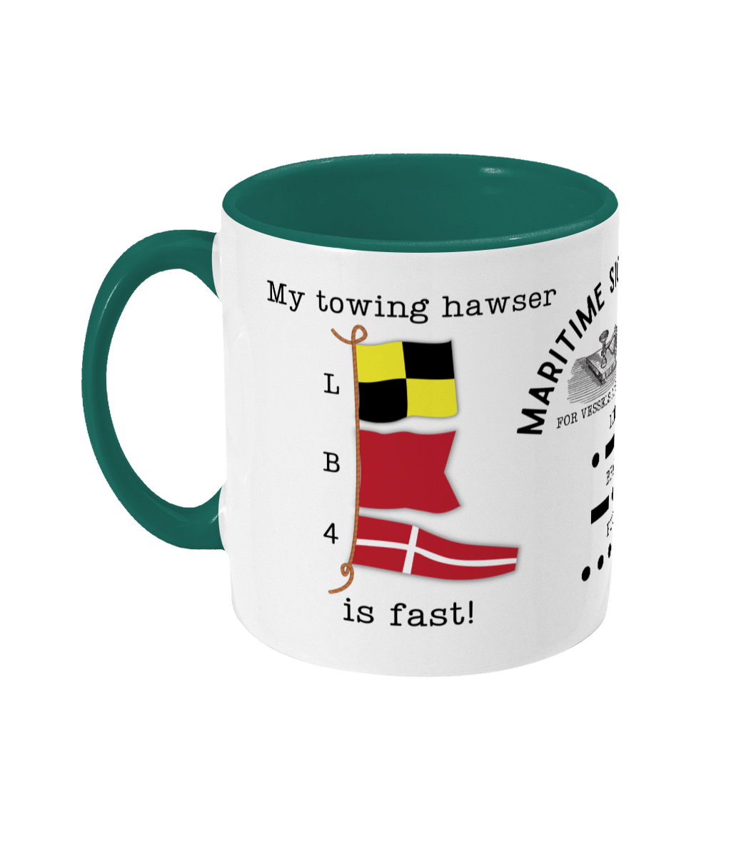 Nautical code flag mug, My towing hawser is fast Great Harbour Gifts