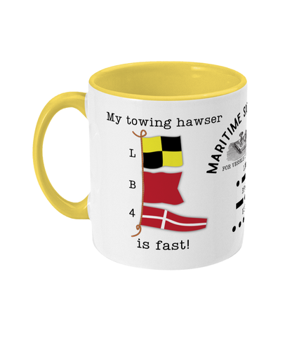 Nautical code flag mug, My towing hawser is fast Great Harbour Gifts