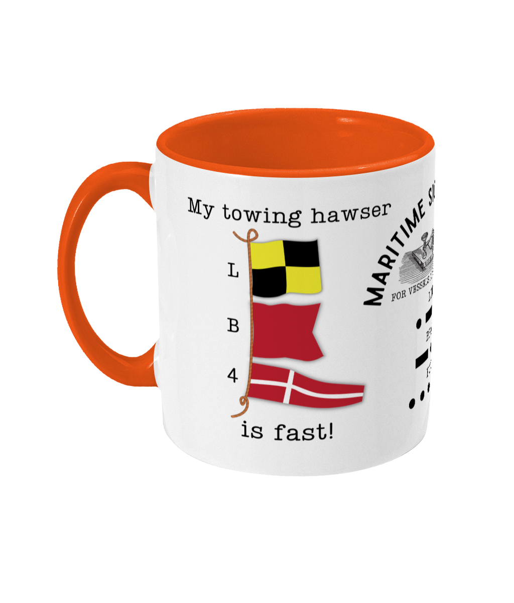 Nautical code flag mug, My towing hawser is fast Great Harbour Gifts