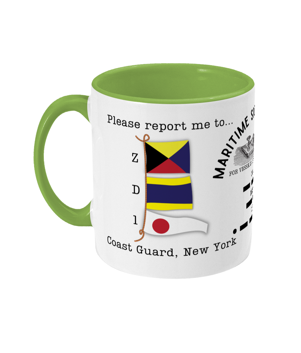 Nautical code flag mug, Please report me to Coast guard New York Great Harbour Gifts