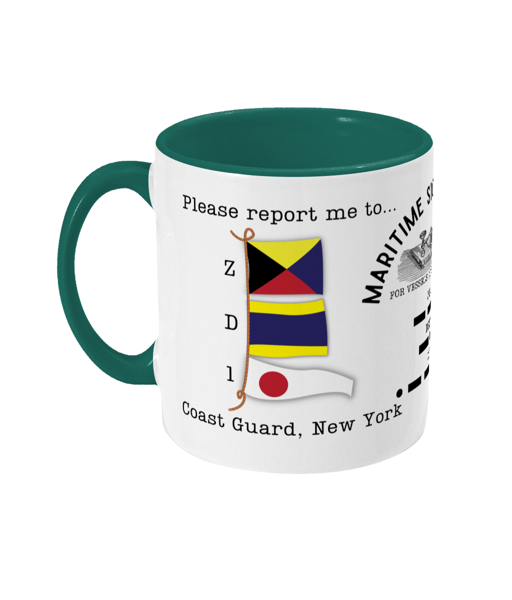 Nautical code flag mug, Please report me to Coast guard New York Great Harbour Gifts