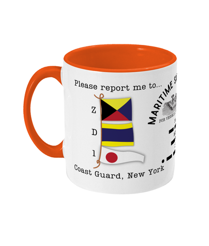 Nautical code flag mug, Please report me to Coast guard New York Great Harbour Gifts