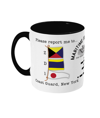 Nautical code flag mug, Please report me to Coast guard New York Great Harbour Gifts