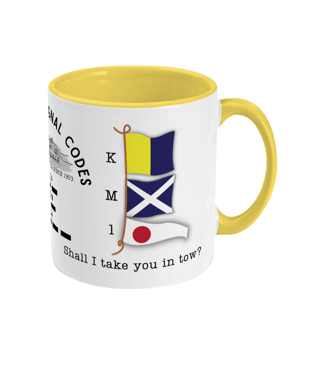 Nautical code flag mug, Shall I take you in tow? Great Harbour Gifts