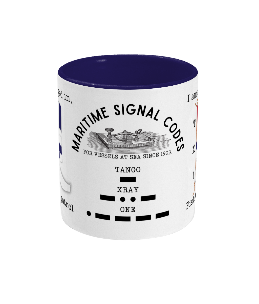 Nautical flag mug, I am engaged in fisheries patrol Great Harbour Gifts