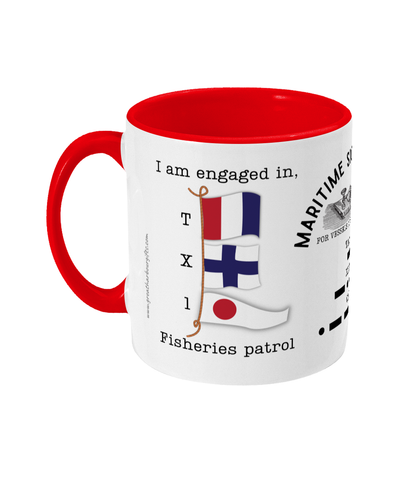 Nautical flag mug, I am engaged in fisheries patrol Great Harbour Gifts