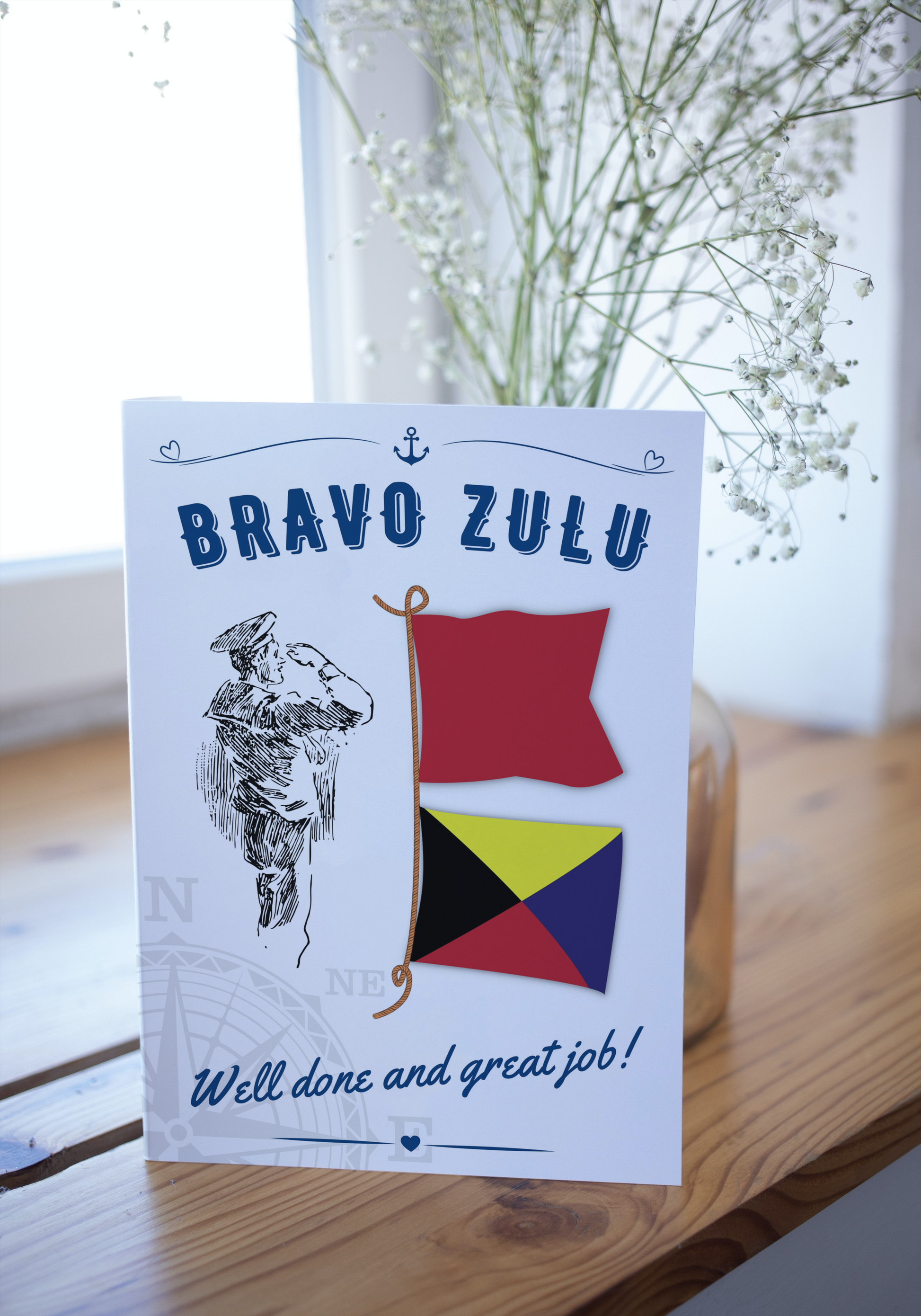 Nautical greetings card, BRAVO ZULU, great job and well done! Great Harbour Gifts