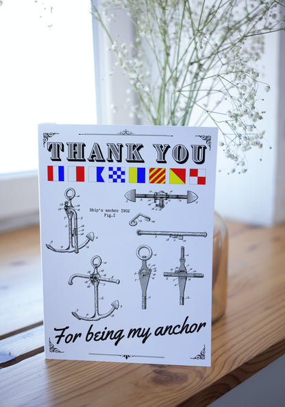 Nautical thank you card, thank you for being my anchor Great Harbour Gifts