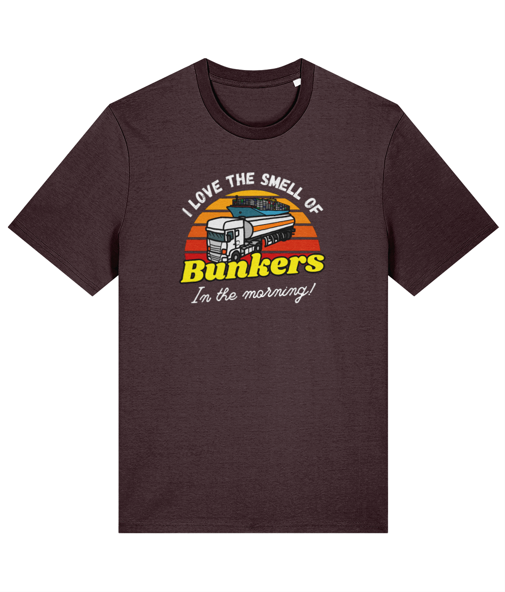 Organic cotton unisex t-shirt (I love the smell of bunkers, In the morning) Great Harbour Gifts