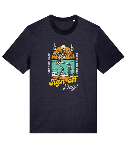 Organic cotton unisex t-shirt (Sign off day) Pack your gear, before the beer! Great Harbour Gifts