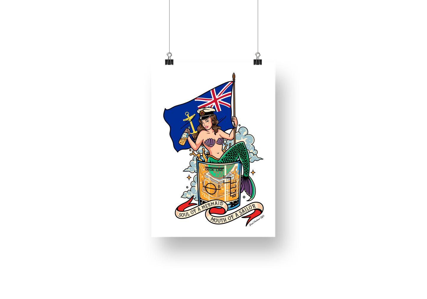 Poster print (Sailor tattoo Royal Fleet Auxiliary mermaid)