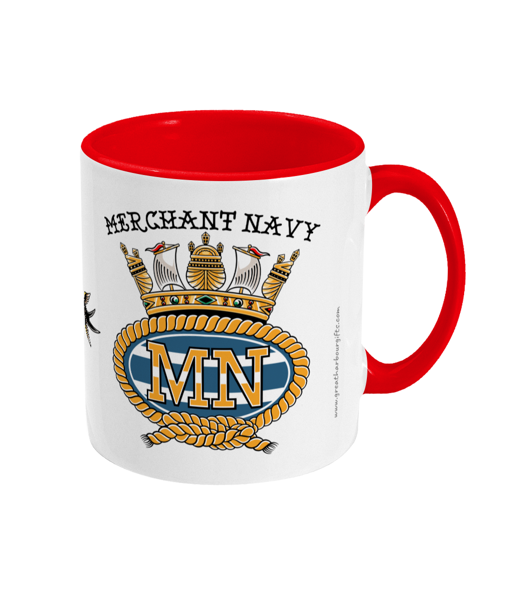 Sailor tattoo mug, Red duster, swallows and Merchant Navy badge