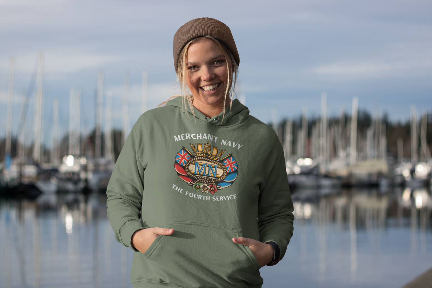 Ring-spun cotton unisex hoodie (British Merchant Navy crest) Great Harbour Gifts