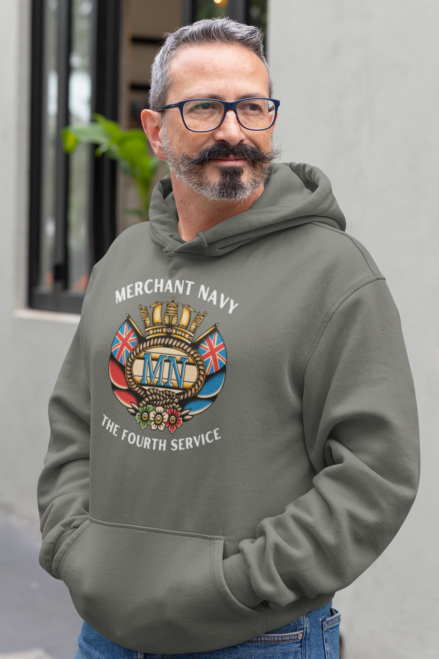 Ring-spun cotton unisex hoodie (British Merchant Navy crest) Great Harbour Gifts