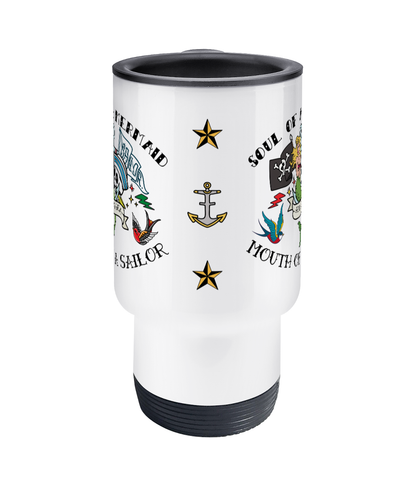 Travel Mug, Old school sailor tattoo (Soul of a mermaid, mouth of a sailor) Great Harbour Gifts