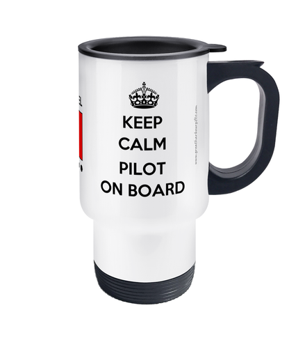 Travel mug (Keep calm 'pilot on board') flag hotel Great Harbour Gifts