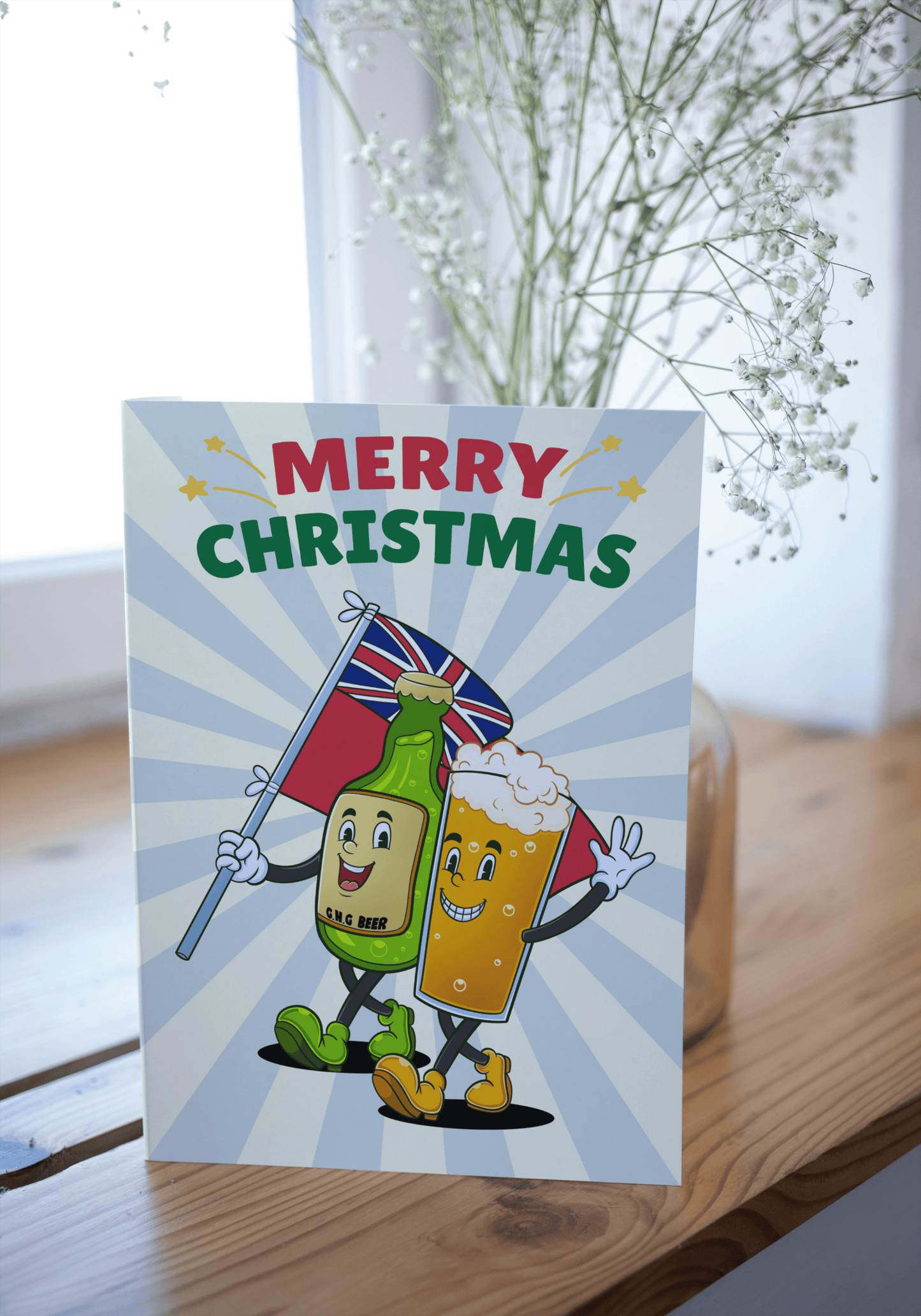 Nautical Christmas card (Retro Merchant Navy beer bottle cartoon)