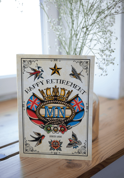 Nautical retirement card, Merchant Navy sailor tattoo theme