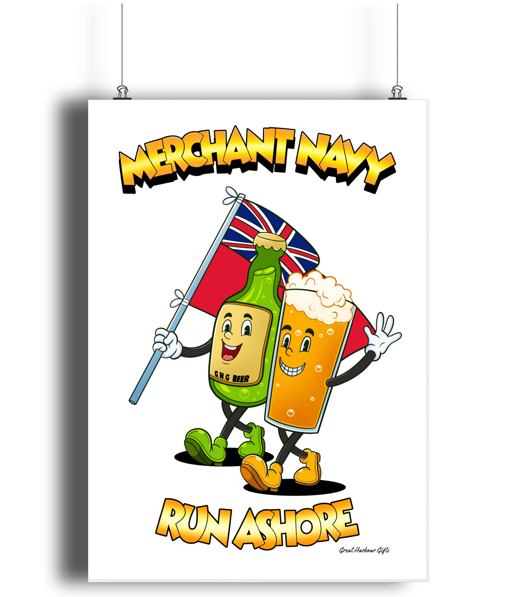 Poster print (Merchant Navy run ashore, 1930s vintage cartoon)