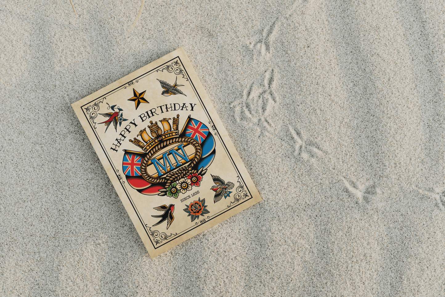 Nautical Birthday card, Sailor tattoo themed Merchant Navy crest