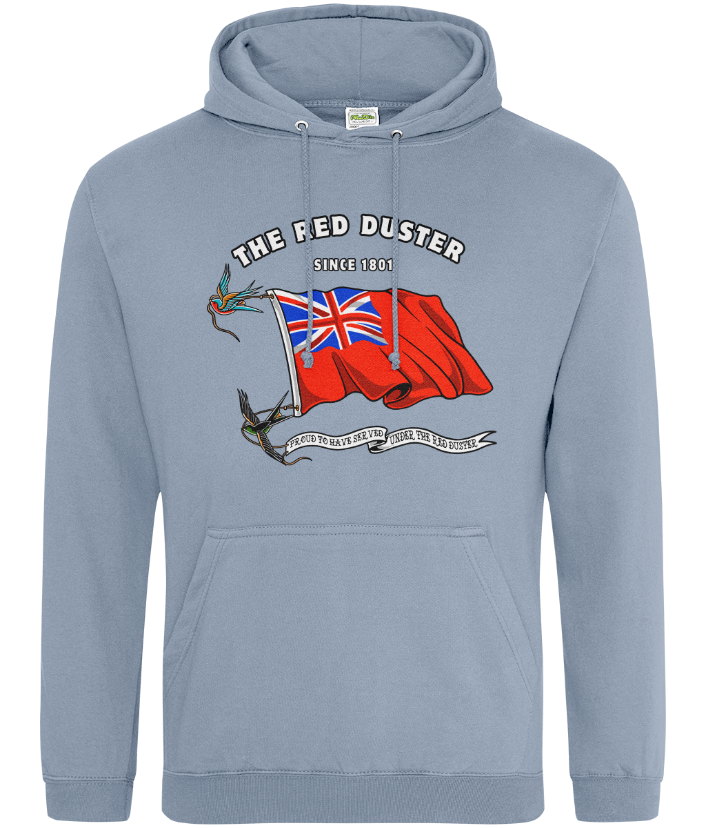 Ring-spun cotton unisex hoodie (British Merchant Navy red duster and swallows)