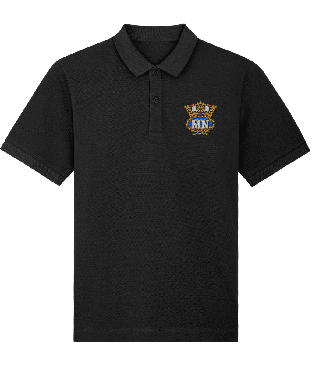 Organic cotton unisex polo shirt (Embroidered British Merchant Navy badge)