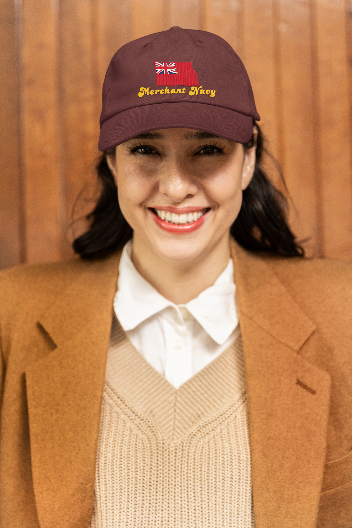 Cotton baseball cap (Embroidered British Merchant Navy red duster)