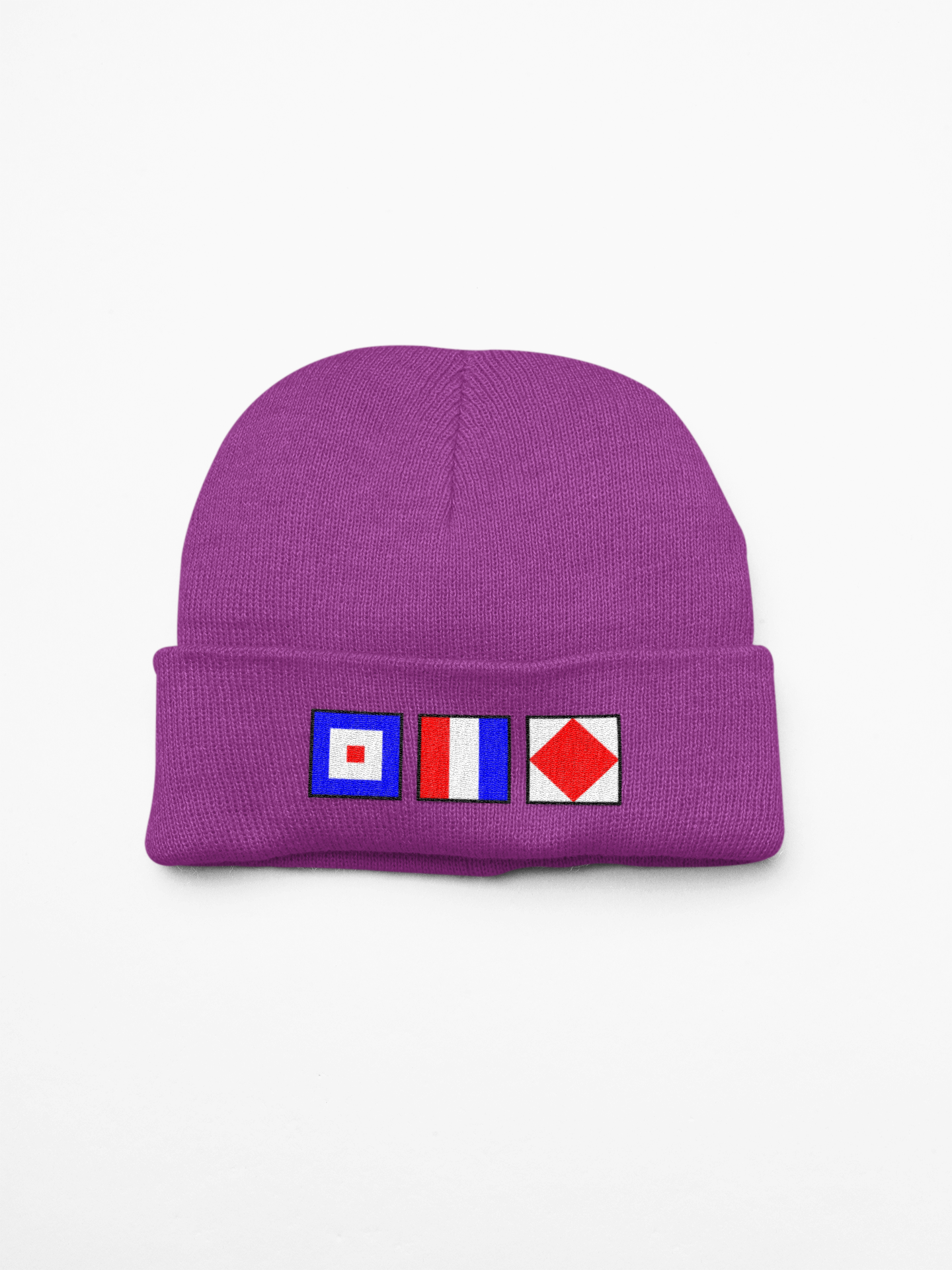 Cuffed Beanie, Nautical flags Whiskey, Tango, Foxtrot (WTF)