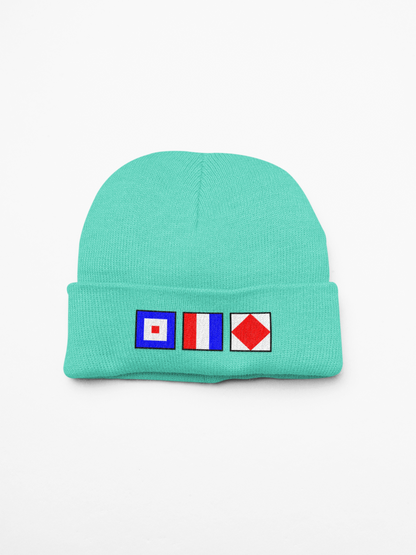 Cuffed Beanie, Nautical flags Whiskey, Tango, Foxtrot (WTF)