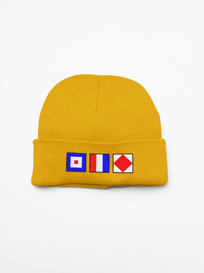 Cuffed Beanie, Nautical flags Whiskey, Tango, Foxtrot (WTF)