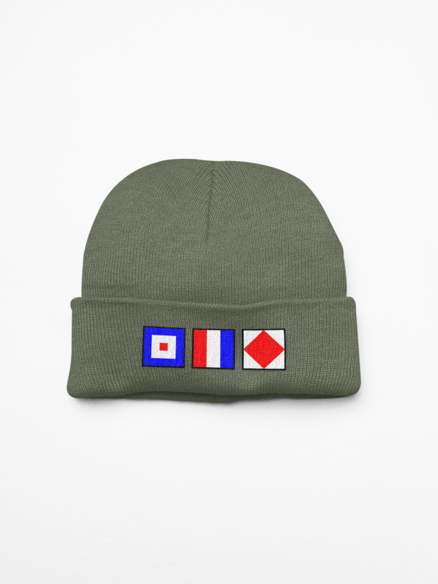 Cuffed Beanie, Nautical flags Whiskey, Tango, Foxtrot (WTF)