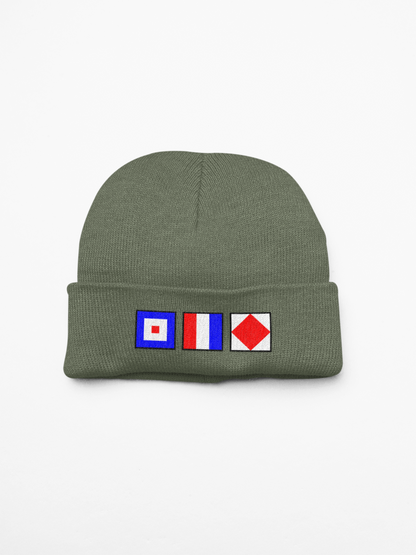 Cuffed Beanie, Nautical flags Whiskey, Tango, Foxtrot (WTF)