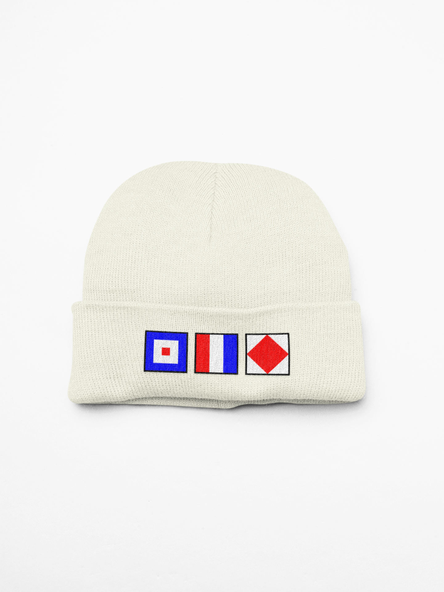 Cuffed Beanie, Nautical flags Whiskey, Tango, Foxtrot (WTF)