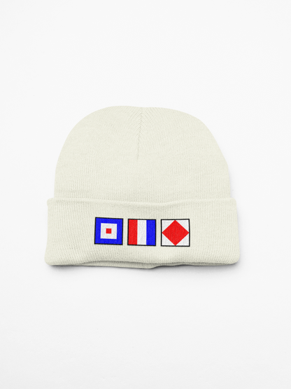 Cuffed Beanie, Nautical flags Whiskey, Tango, Foxtrot (WTF)