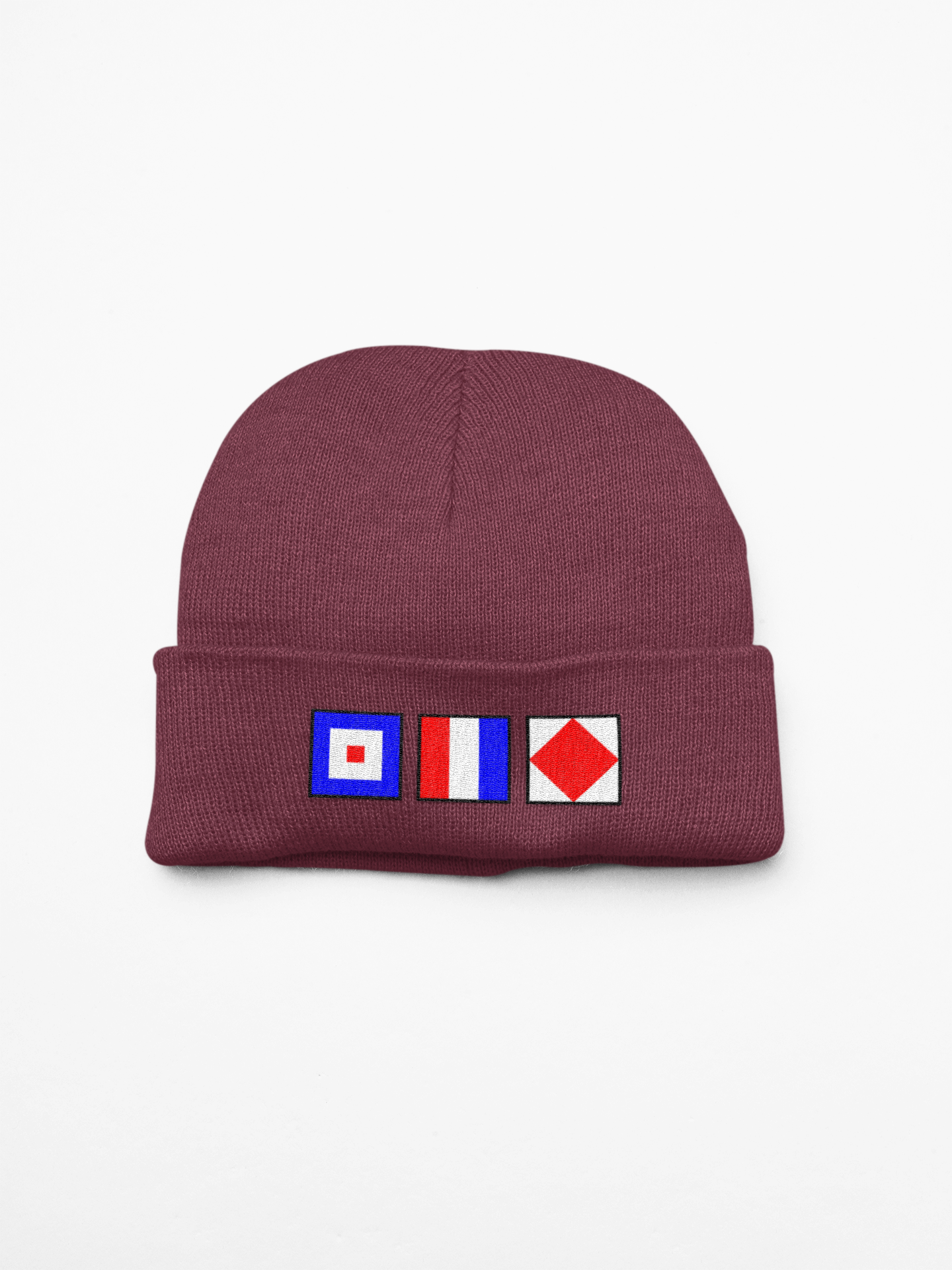 Cuffed Beanie, Nautical flags Whiskey, Tango, Foxtrot (WTF)