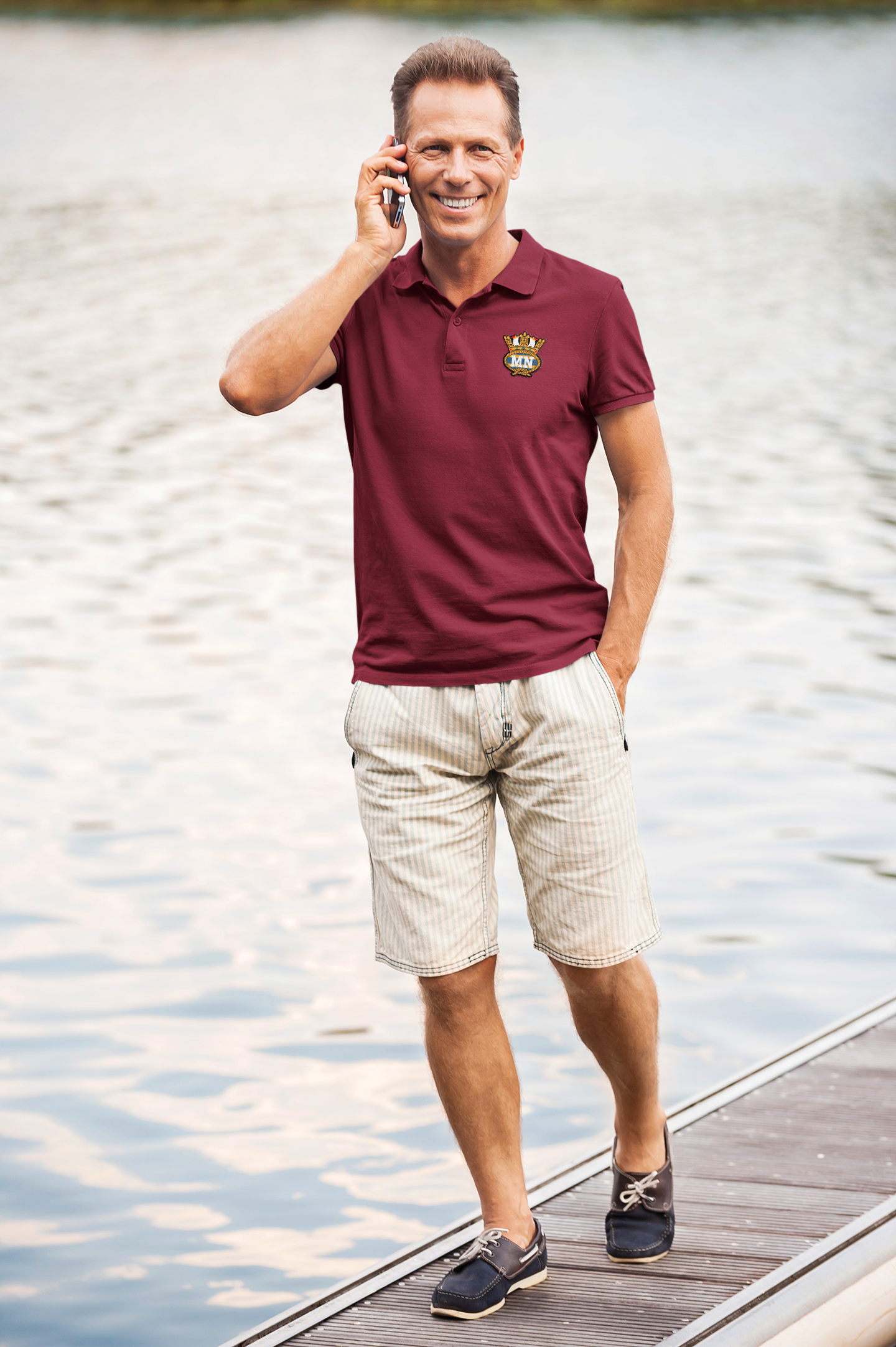 Organic cotton unisex polo shirt (Embroidered British Merchant Navy badge)