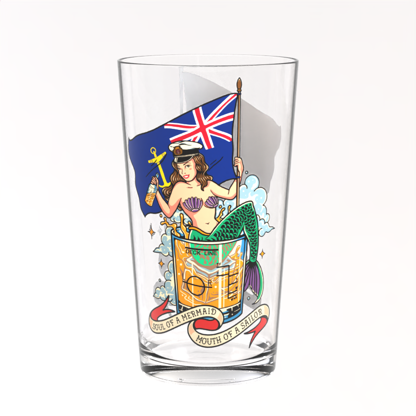 Pint glasses (Soul of a mermaid, mouth of a sailor) MN, RFA or RN ensigns